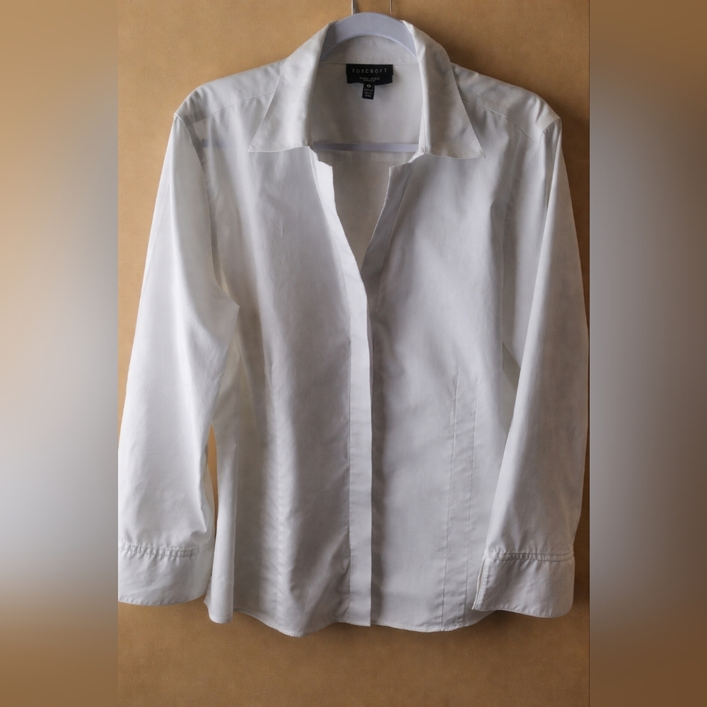 FOXCROFT  Women's White Cotton Non-Iron Fitted Fit Button Down Shirt 18 - Picture 3 of 16